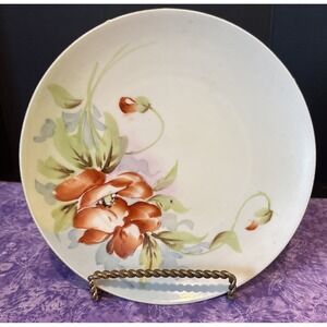 Nippon Hand Painted Porcelain Plate Gold Trim Orange Flowers‎ Vintage 7.5 Inch